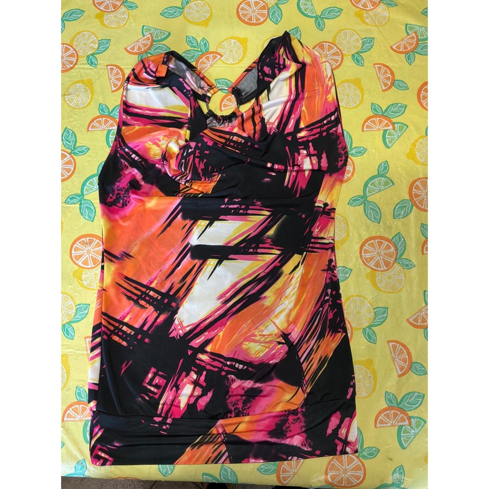 Y2K Womens Unbranded Cowl Neck Abstract Print Tank Top M Multicolor